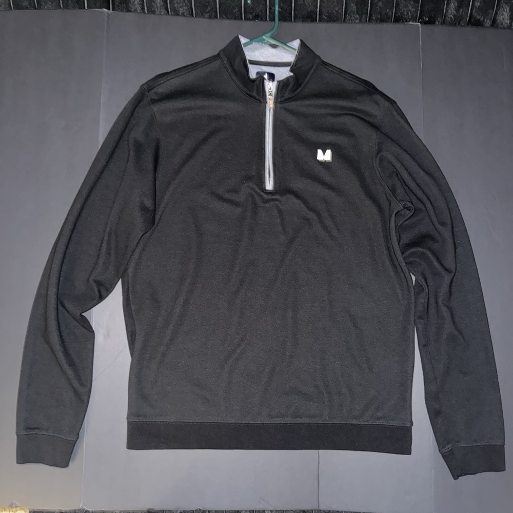 Men's Large johnnie-O Black Pullover Sweater Collared Mock Neck Long Sleeve